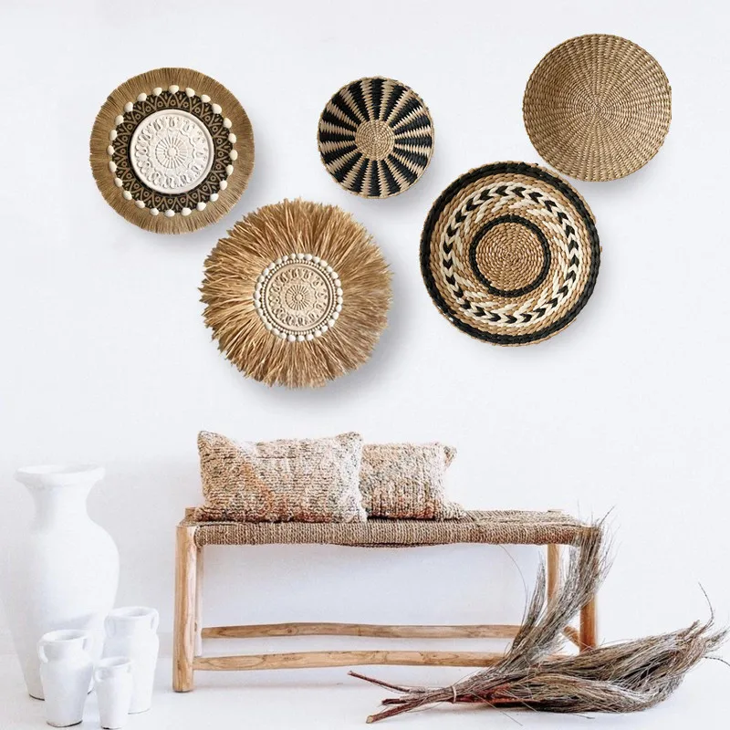 Rattan Wall Decoration Round Hanging Ornaments Handmade Vine Weaving Outdoor Decor Room Accessories