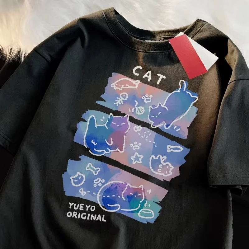 

Модные дышащие летние красочные футболки с короткими рукавами Three Cats для женщин, милая мечтательная забавная одежда с котом, женская одежда