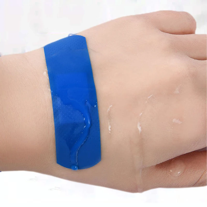 100Pcs/Box Blue Waterproof Medical Wound Band Aid With Detectable Metal Hemostasis Adhesive Bandage Food Hotel Chef Use