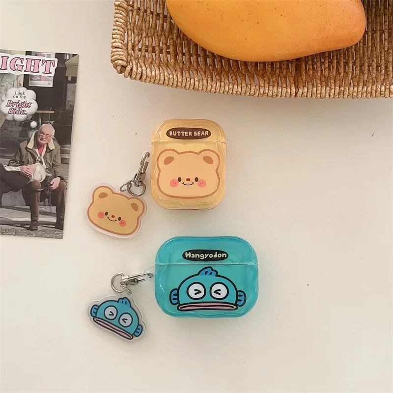 

Cute Cartoon Fish Bear Case for AirPods 4 Airpod 1 2 3 Pro Pro2 Bluetooth Earbuds Charging Box Protective Earphone Case Cover