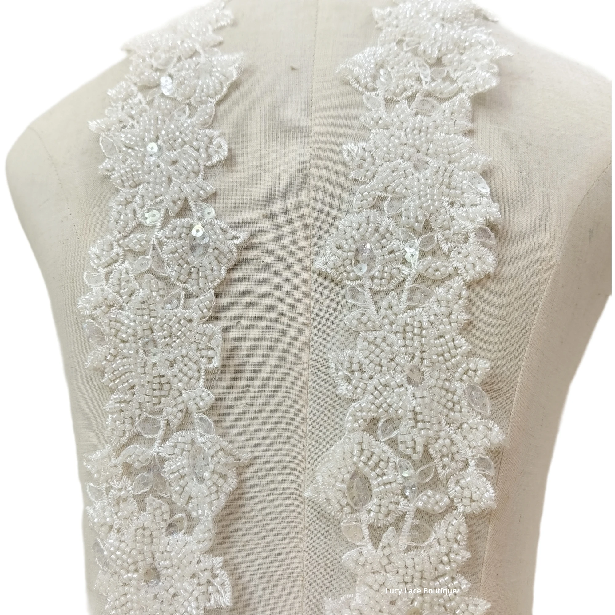 IVORY Beaded Lace Trim 3 Designs Women Dress Gown Decoration Lace Trimming DIY Lace 2 Yards