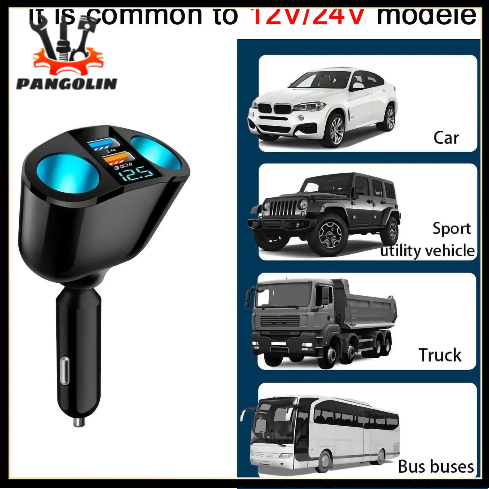 Outlet 12V Dual PD USB Car Cigarette Lighter Socket Splitter Power Adapter Charger Car Extended Cigarette Lighter Converter Part