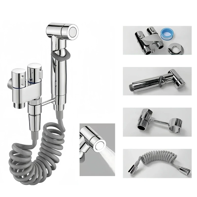 HandHeld Bidet Sprayer Double Outlet วาล์วผสมท่อยืดหยุ่นสำหรับห้องน้ำ