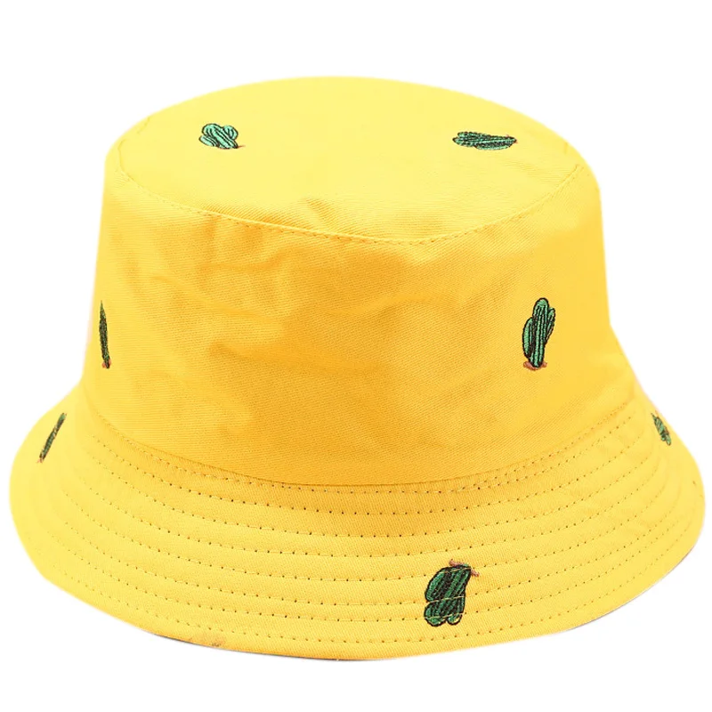 Cactus Embroidery Double-Sided Fisherman Hat for Men and Women Outdoor Sun Protection Sun Hat Casual Hat