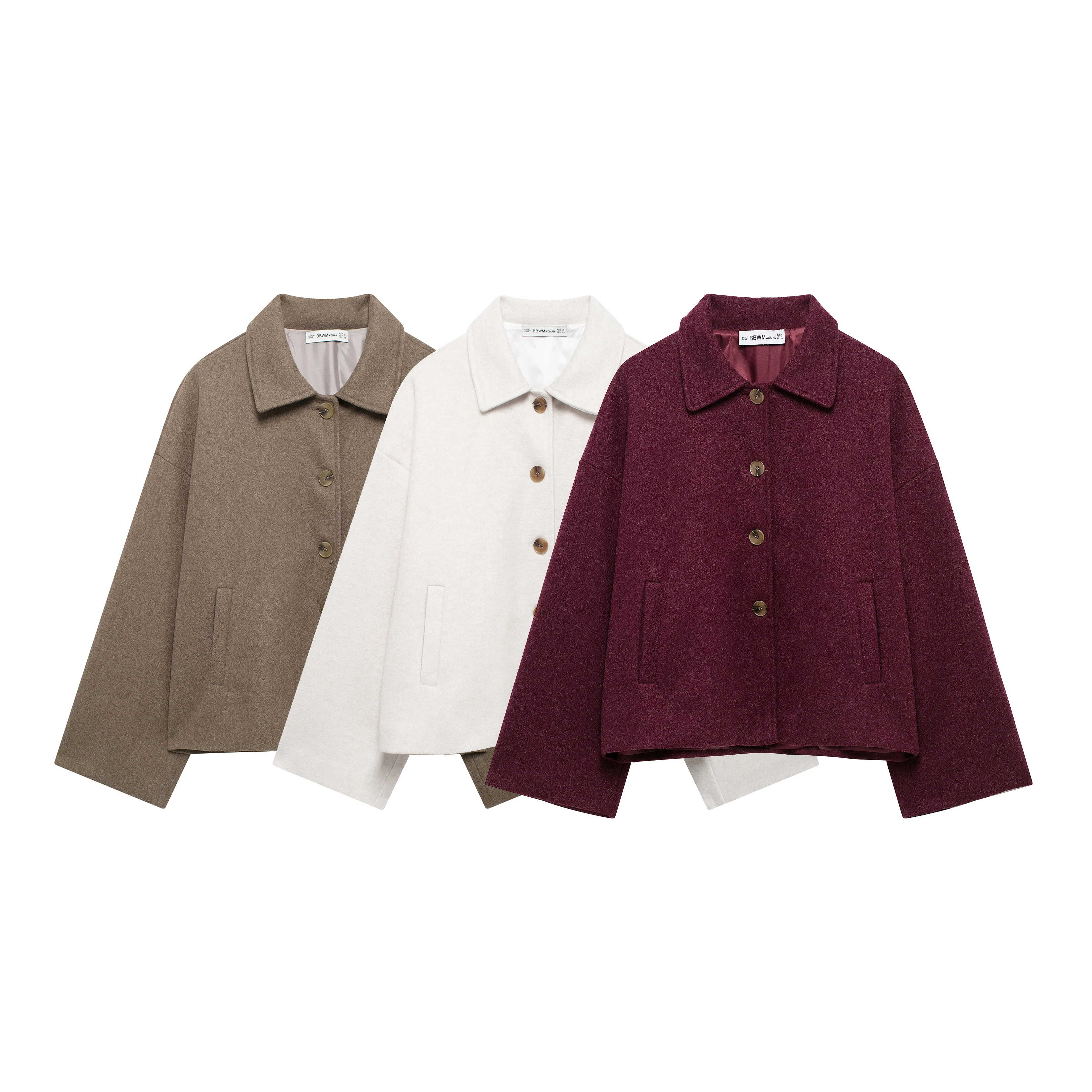 

Women's clothing winter new products casual and fashionable simple and versatile short solid color loose wool lapel jacket top