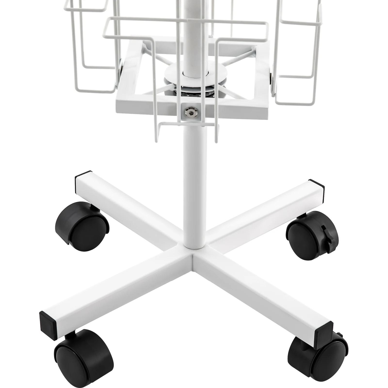 ชั้นวางการ์ดอวยพรเหล็กสีขาวสูง 1.73 เมตร 6 ชั้น ชั้นวางการ์ดแบบหมุน 24 ช่อง พร้อมล้อเบรก