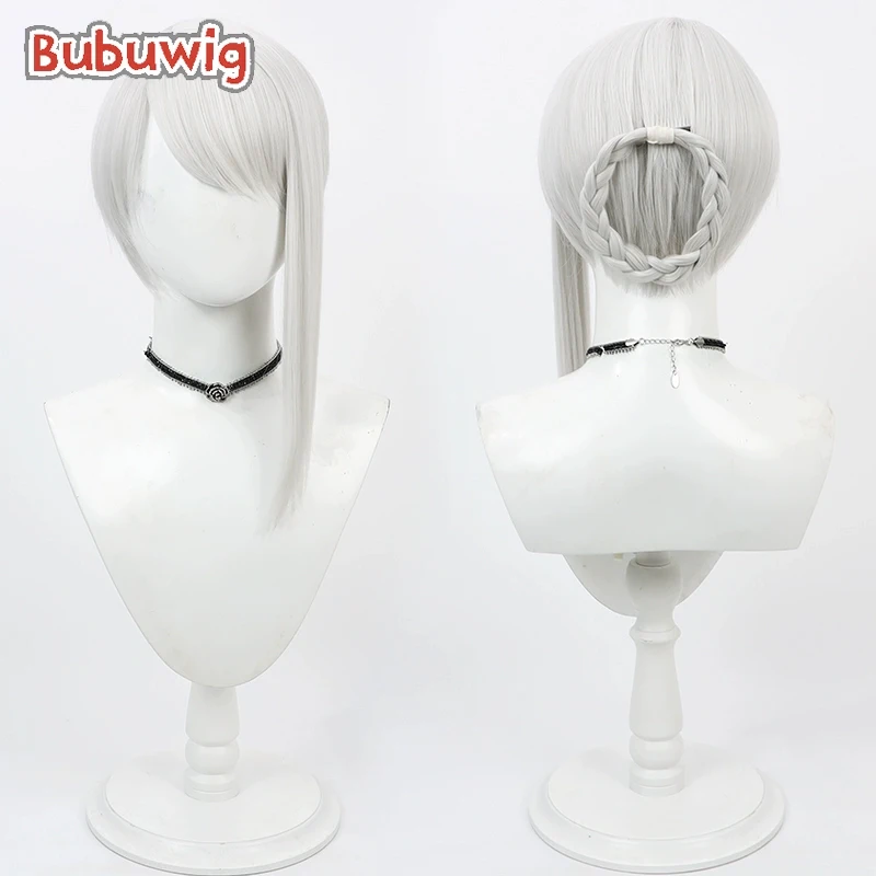 Bubuwig Synthetic Hair Kaine Cosplay Wigs Game NieR Kaine Women Party Role Play Short Straight Silver White Wig Heat Resistant