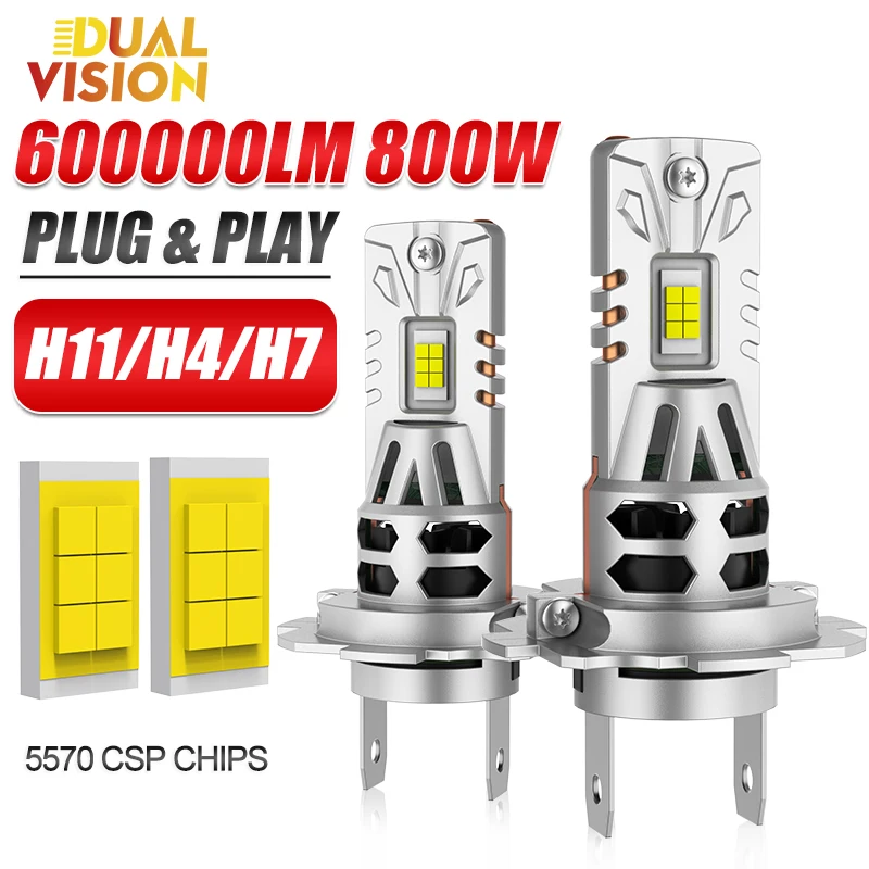 

H7 H4 H11 Светодиодные фары 800 Вт Canbus No Error H1 9005 9006 Светодиодные автоматические противотуманные фары CSP Chip Дальний ближний свет Беспроводные светодиодные лампы размера 1:1