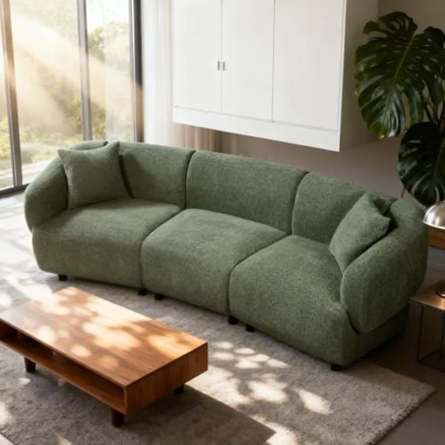 

Obito Boucle Upholstered 3-Seater Sofa, Modern Home Sofa Living Room, Wooden Large Upholstered Sofa Couch for Apartment/Home Of
