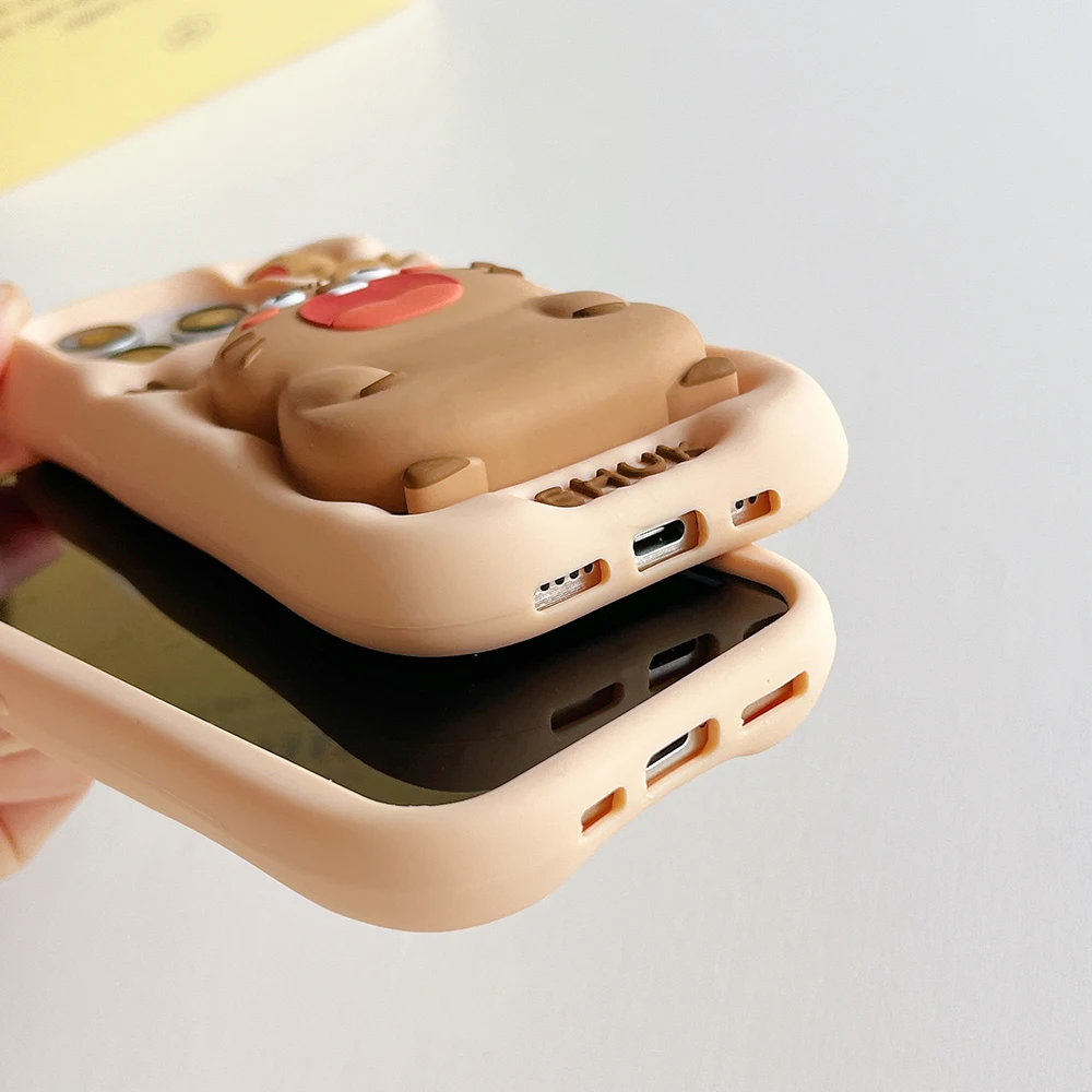 Lustige 3D-Tiere Capybara Teleskophalterung Hülle für iPhone 16 Plus 15 14 13 11 12 Pro Max Weiche Silikon-Ständerhalter-Abdeckung – Detail 8