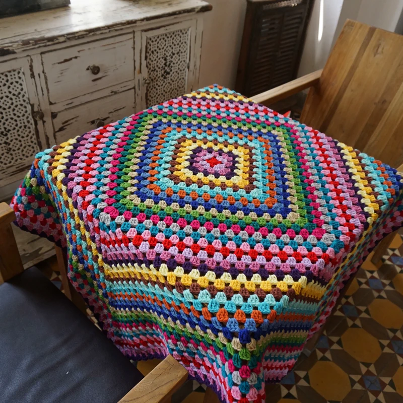 Handmade Afghan Blanket Cushion Scarf Carpet Hand Crochet Fashion Crochet Blanket Cushion Felt Grandma's Square Blanket