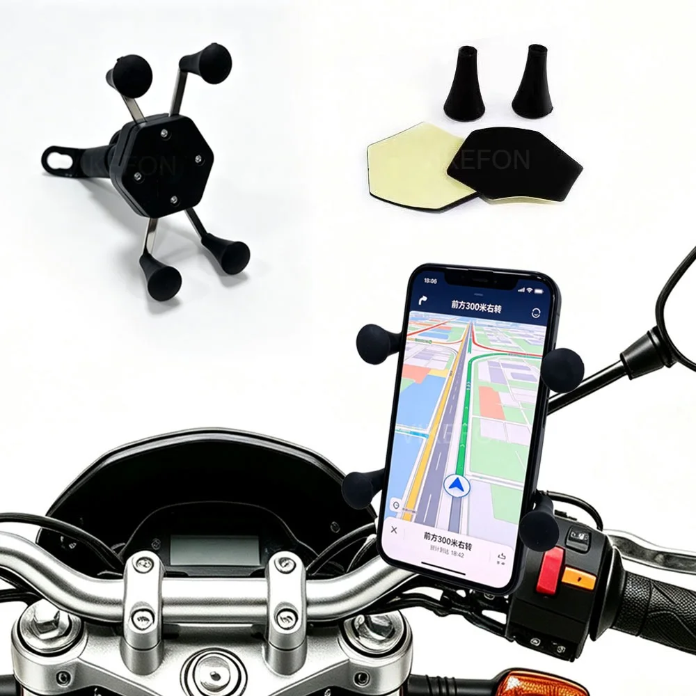 360°Rotation 4-Claw Motorcycle Phone Holder Stand Silicone Protective Clip Clamping Type Cellphone Bracket Rearview Mirror Mount