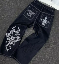 2024 Spring Autumn Letter Print Jeans Loose Cartoon Graffiti Drawstring Trousers Hip Hop Trend Casual Streetwear Jogging Pants