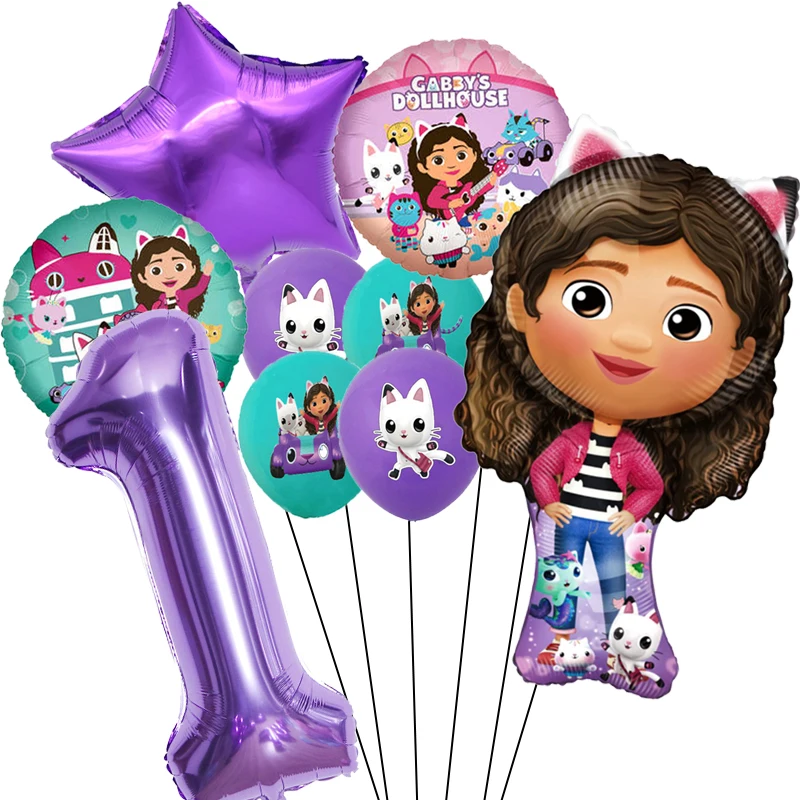 Gabby Dollhouse Cats Balloons Birthday Party Decorations 32 Inch Purple Number Balloon Globos Baby Shower Supplies Kids Toys