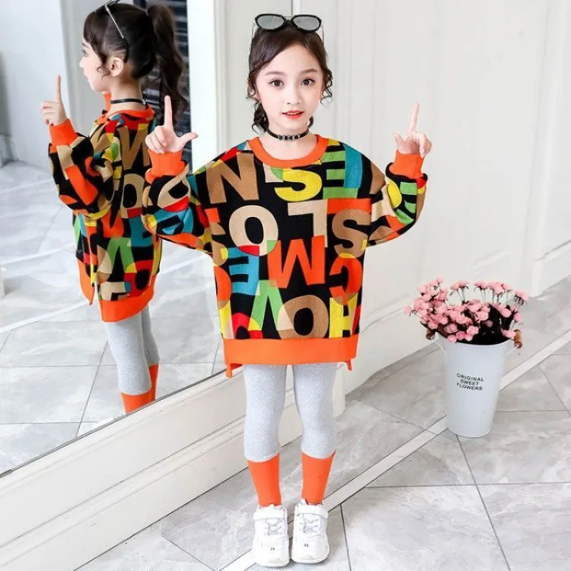 New Girls\' Alphabet Printing Suits Girls Baby Spring and Autumn Fashion Clothes Korean Teenage Children\'s Sports Two-piece Set