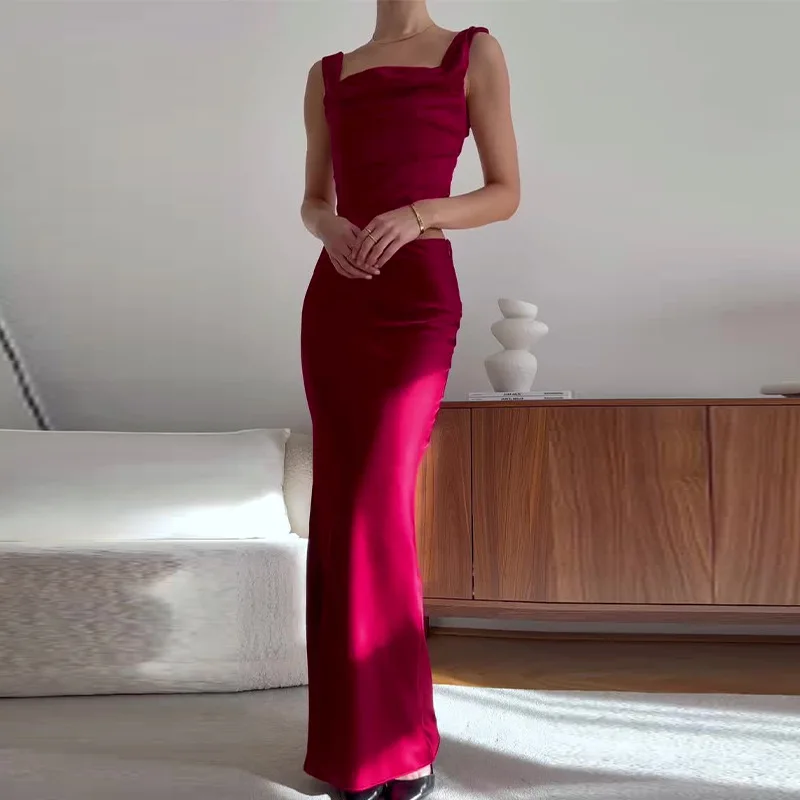 Women Sexy Skirt Two Piece Sets Backless Top Bandage Sleeveless Tanks Slim Fit Wrap Hip Dresses Solid Elegant Evening Vestidos