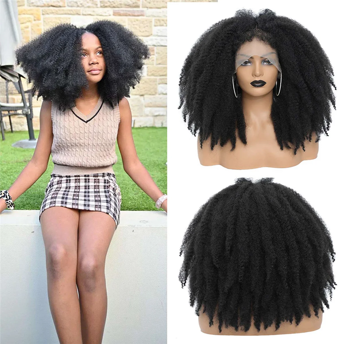 Afro Back Curly Hair Wig Curly Hair African Front Lace Hair Female Long Hair Bomb Hair for Daily Use