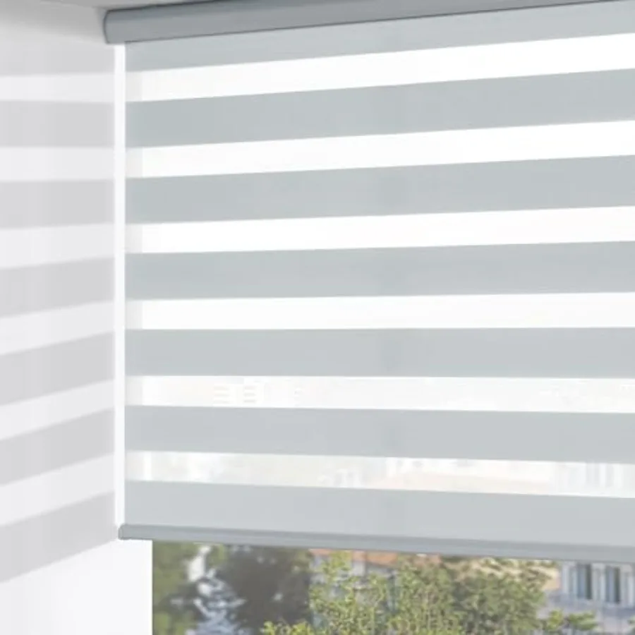 

Cordless Zebra Blinds for Windows, Dual Layer Free-Stop Light Filtering Window Roller Shades, Pull Down Privacy Zebra Shades fo