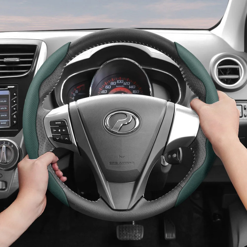 Geeignet für Perodua, atmungsaktiver Leder-Lenkradbezug mit segmentiertem Schnellverschluss-Design, rutschfest und langlebig, für Modelle wie Bezza, Axia, Myvi, Alza, Ativa, Aruz, Qv-E usw., in