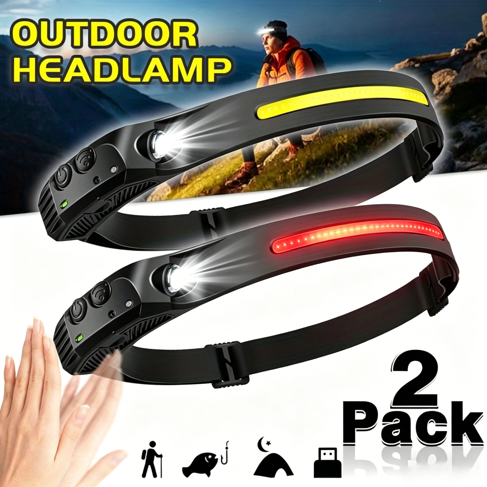 1/2/3PCS LED Induction Headlamp Camping Search Light USB Rechargeable Headlight Led Head Torch Work Light With Built-in Battery