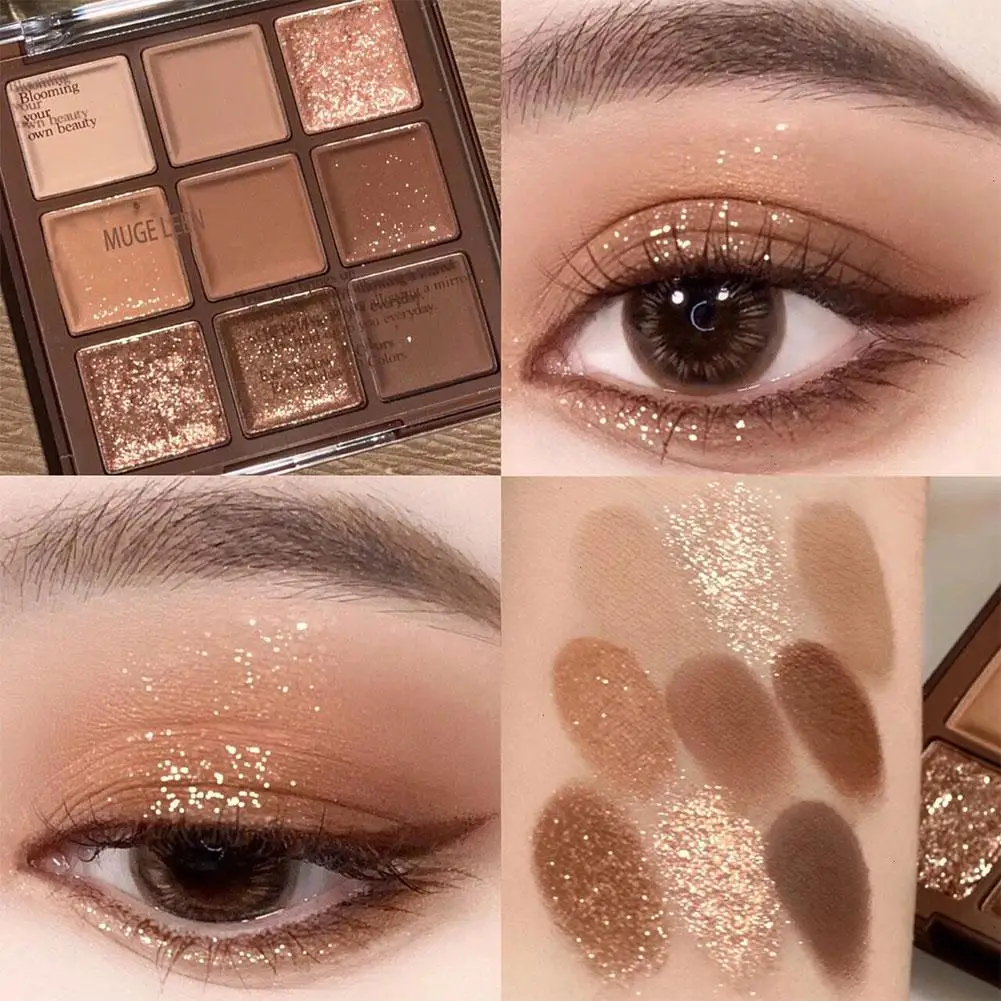 Paleta de sombras com 9 cores, marrom chocolate, perolado, fosco, glitter, brilhante, à prova d'água, maquiagem de longa duração, cosméticos