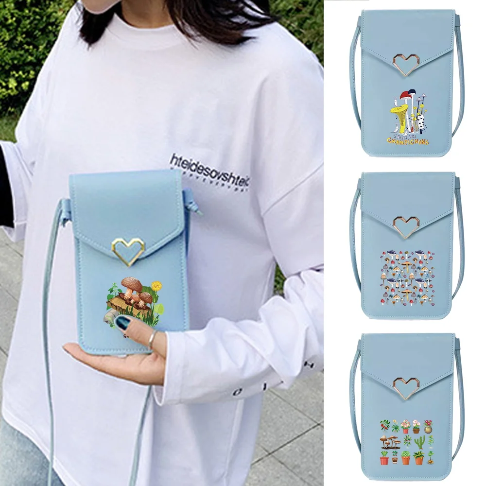 

Universal Transparent Touch Screen Mobile Phone Bag Mushroom Pattern Phone Bags Commute Shopping Lightweight Crossbody Bag