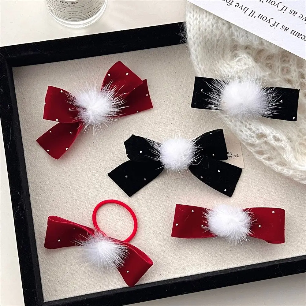 Sweet Red Velvet Bow Hair Clip Bowknot Flocking Velvet Hairpin Duckbill Clip Korean Style Headwear Student