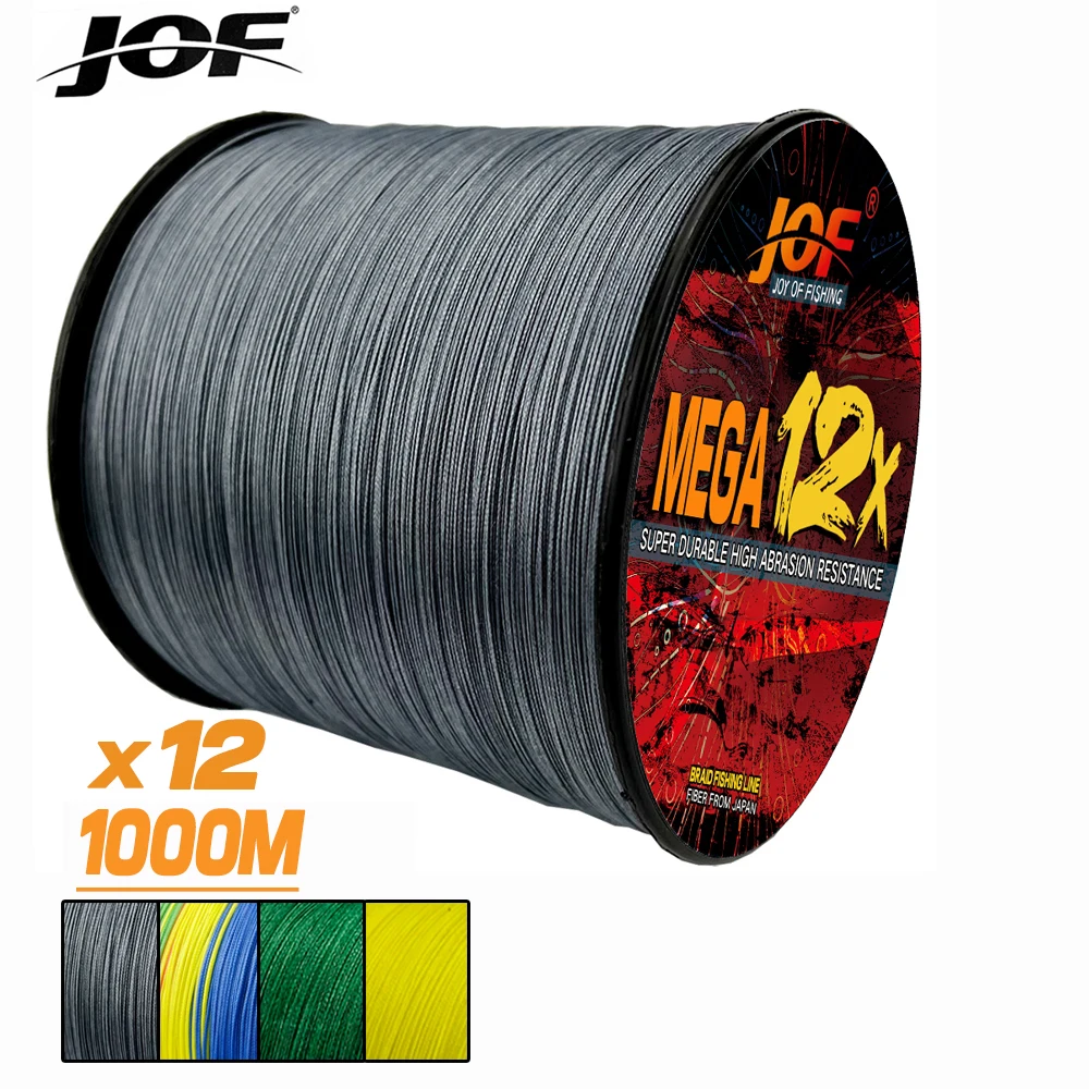 

JOF12 Strands PE Fishing Line Braid 1000M Performance Fibers 25-120LB Abrasion Resistant Fishing Wire Outdoor Fishing 4 Colors