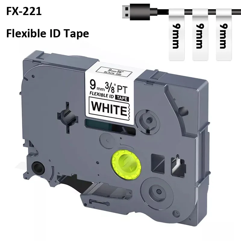 9mm Flexible ID Tape Compatible Brother TZe Label Tape FX221 FX231 TZ-FX231 White Cable for Brother P-Touch Printer PT-H110 D450