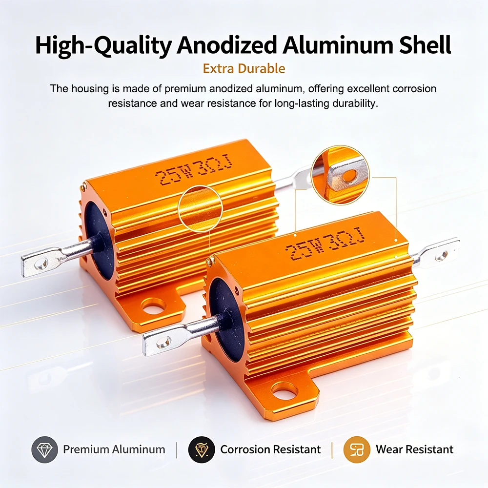 50PCS 10W 25W RX24 Aluminum Housed Wirewound Resistor 0.1Ω - 10KΩ ±5% High Power Metal Shell Case Braking Resistor