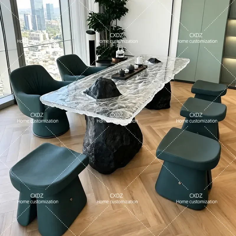 Transparent Resin Double Peak Coffee Table Luxury High End Clubhouse Tea Table for Living Room Glacier Style Customizable