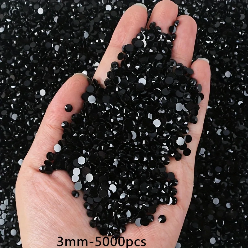 Resin Jelly Opaque Solid Rhinestones  White Grey  Jet Black 3mm 5000pcs Non Hotfix Flatback  For Nail Art Garment Decoration DIY