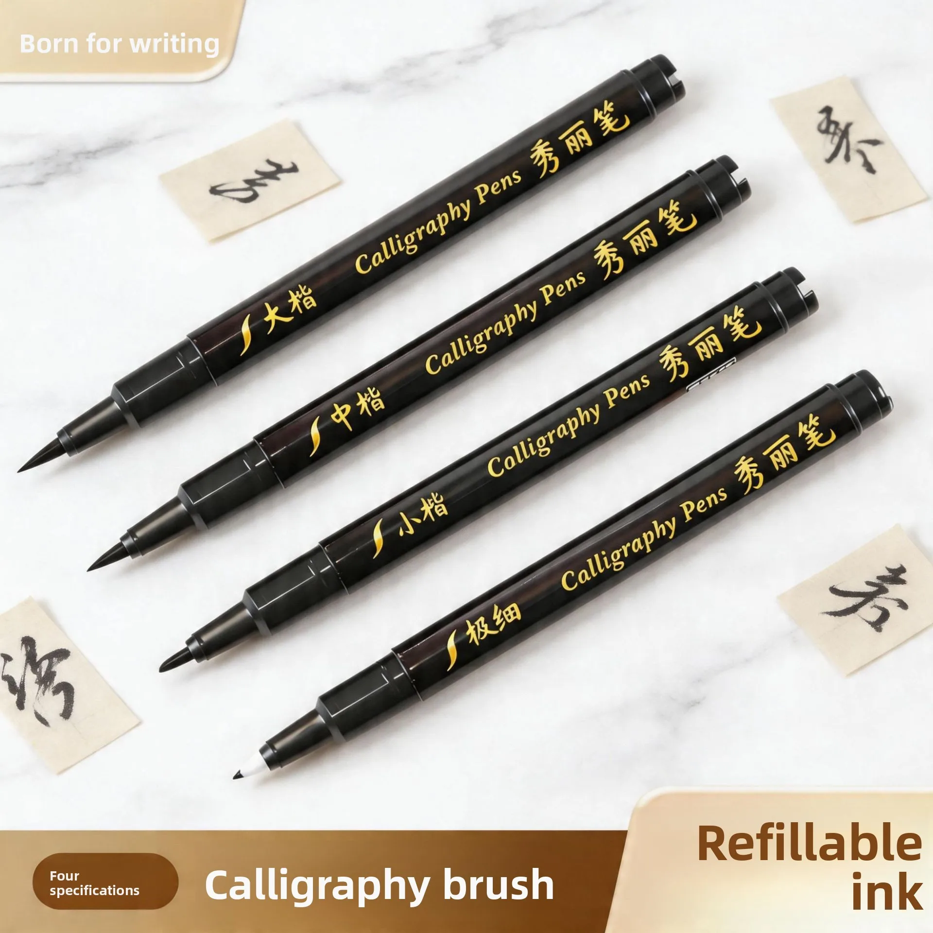 Shuiliu Calligraphy Brush with Built-in Pen Tip Soft Tip Ink-Refillable Steel Pen Style Medium Large Regular Script