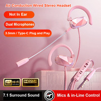 Open Ear Wired 3.5mm/Type C Headphones Headset 7.1 Surround Sound Wired Earphones Dual Mic Stereo Earbuds Sports In-line Control