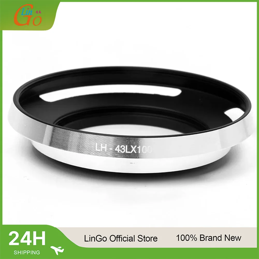 LinGo LH-43LX100 Metal Lens Hood for Panasonic LUMIX DMC-LX100 & for LEICA D-LUX (Type 109) Camera Black/Silver Lens Hoods