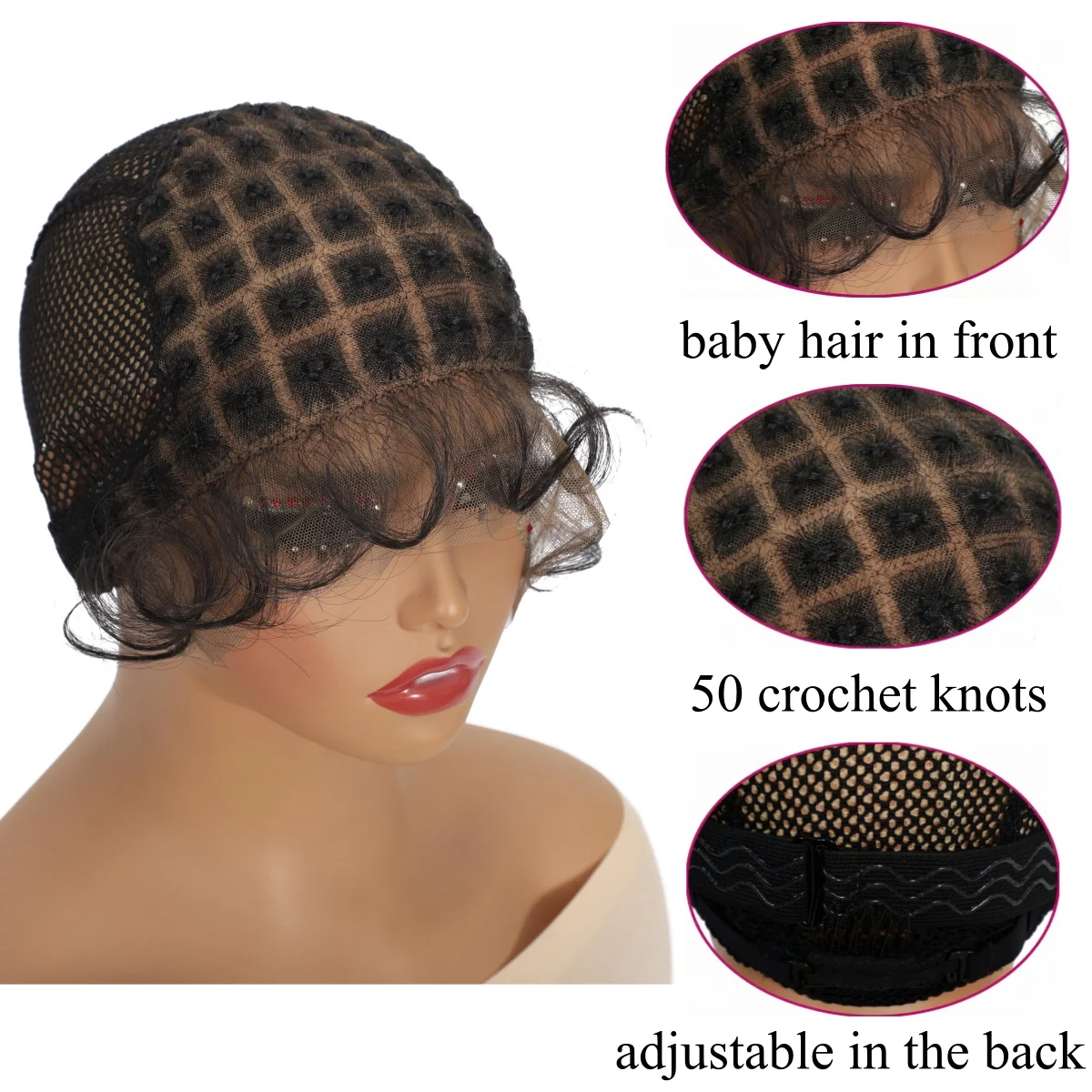 

1/3/5 Pieces Lace Caps for Making Wigs 13*5 Lace Frontal Wig Cap with Baby Hair Color Black Cap for Crochet Hair Adjustable Size