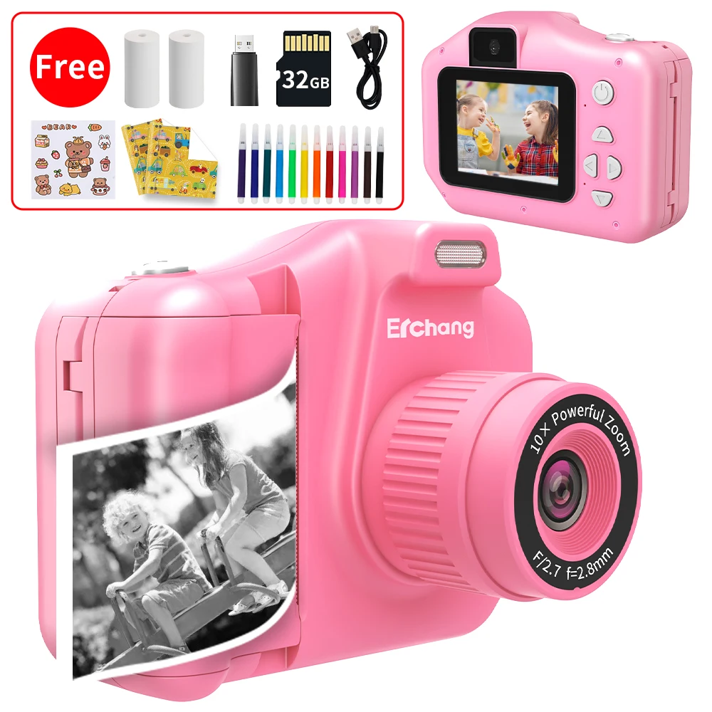 New Children\'s Instant Print Camera 1080P Selfie Video Child Camera For 4-12 Years Kids Toy Girls Boys Brithday Gift With 32GB