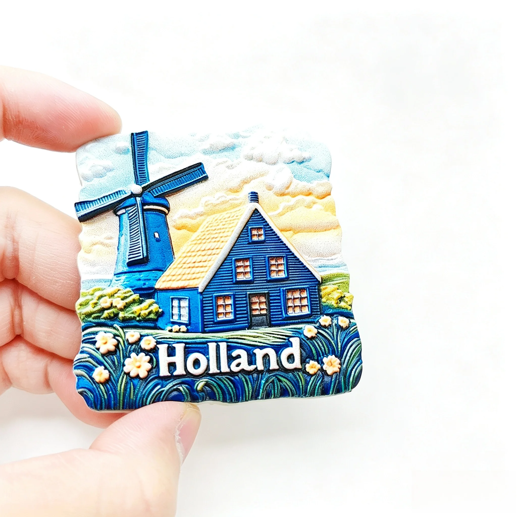 Netherlands Holland Blue Windmill & Blue Cottage 3D Resin Fridge Magnet Tourist Souvenir Home Refrigerator Decoration Present