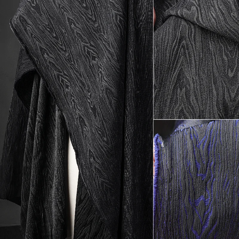 Black Heavy Wave Wood Grain Jacquard Chinese Style Three-dimensional Reconstruction Texture Coat Clothing Designer Fabric
