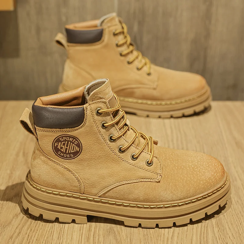 

Men's British Style Work Boots with a High-End Feel, 2025 New Autumn High-Top Work Boots with Thick Soles and Genuine Leather