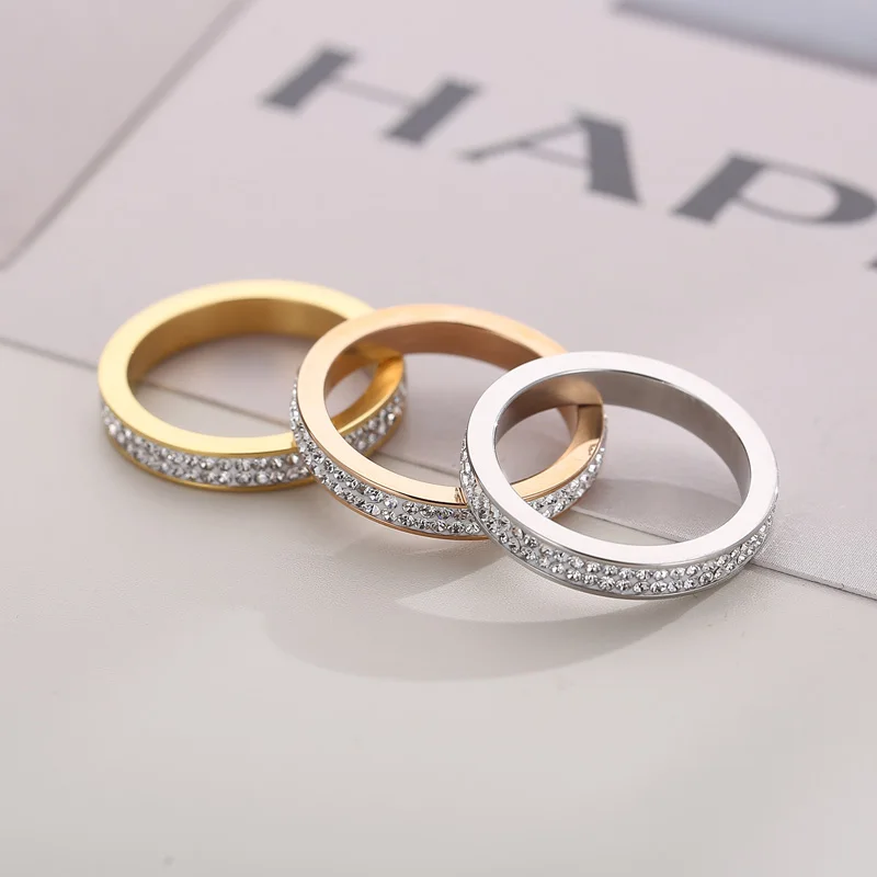 Fashion Shiny Crystal Rhinestone Rings for Women Gold Silver Rose Gold Color Stainless Steel Rings Knuckle Wedding Jewelry Gifts