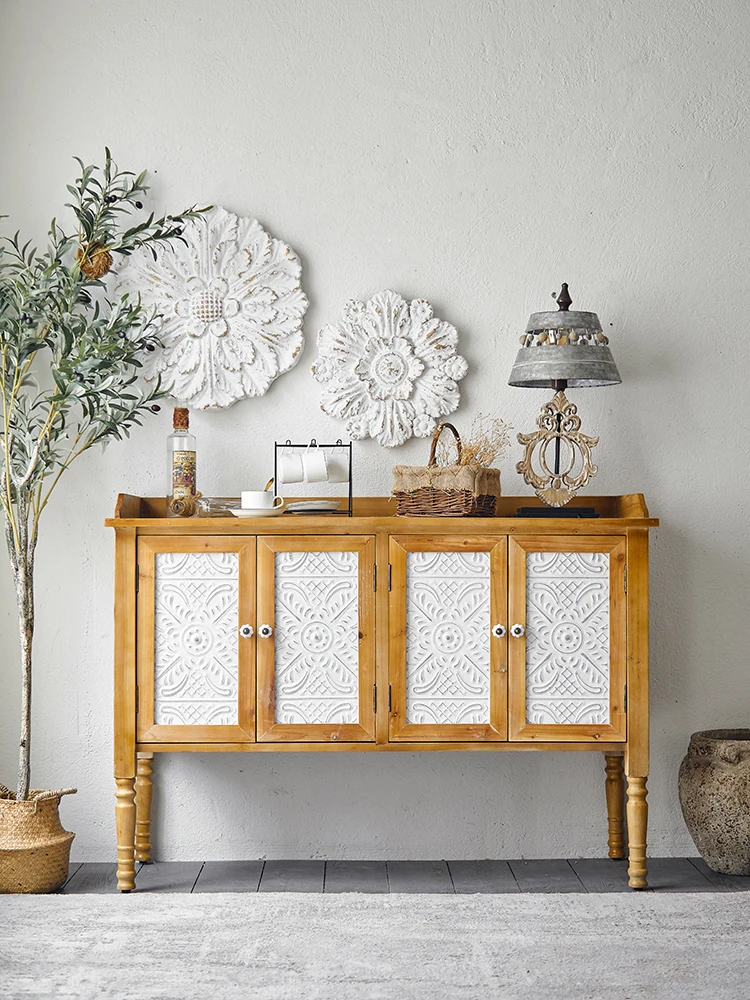 

Pastoral retro cabinet storage cabinet, living room storage cabinet homestay decoration porch cabinet, solid wood dining cabinet