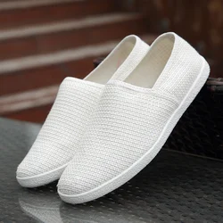 2023Men Canvas Shoes Slip on Fisherman Driving Footwear White Shoes Linen Breathable Casual Flats Shoes Mens Canvas Loafers