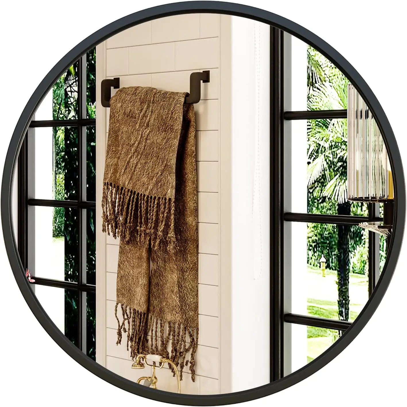 

24'' Black Round Wall Mirror with Metal Frame for Bathroom, Living Room, and Home Decor