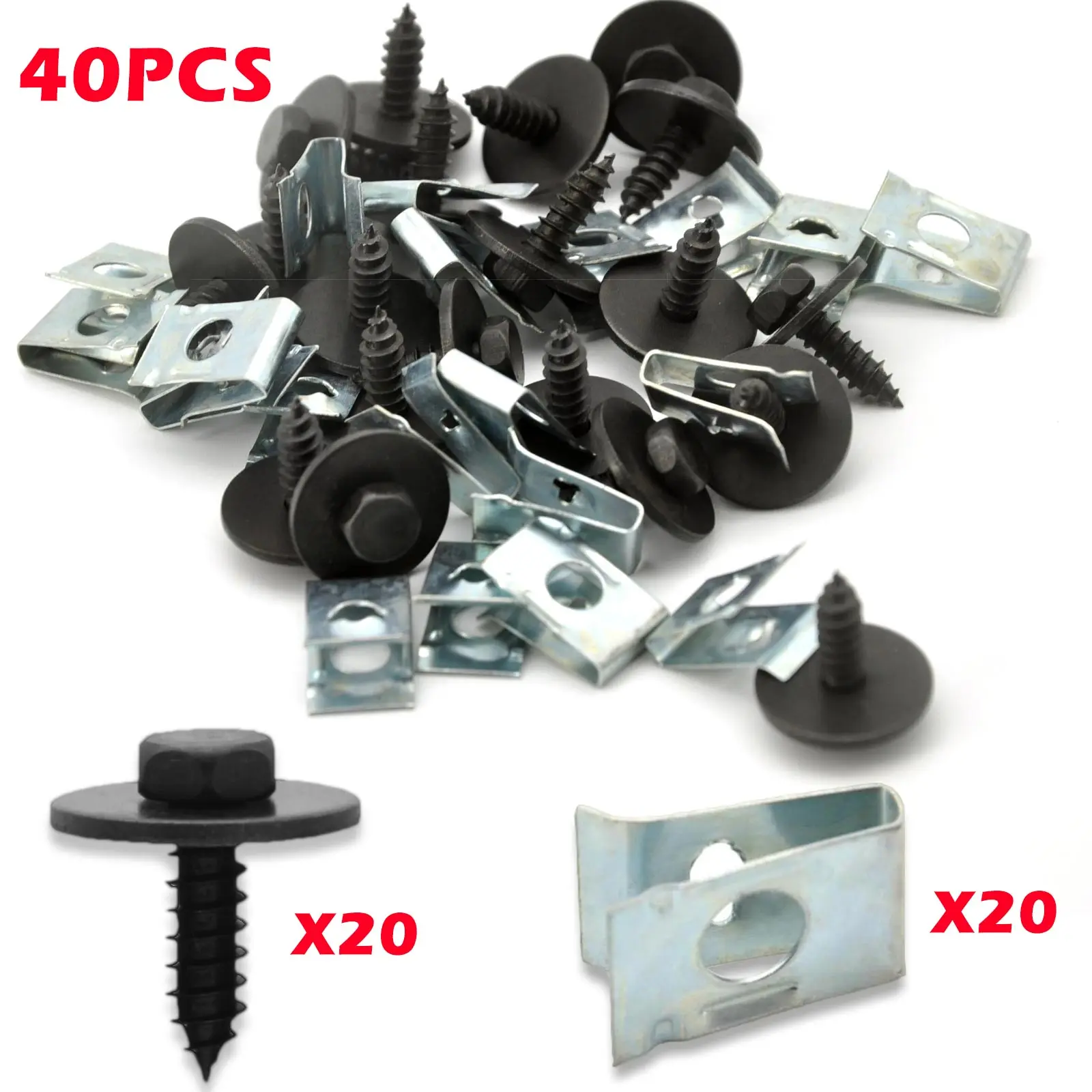 40x Chassis Engine Guard Metal Nut Screw Washers U-shape U-Nuts Clip Car Fender Bumper Cross Head Screws For BMW E46 E92 E90 F10