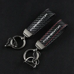 Car Carbon Fiber Leather Rope Car Keychain Alloy Key Chain Pendant Keyring Horseshoe Buckle for FORMENTOR IBIZA LEON Accessories
