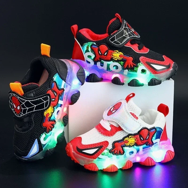 

Children's spring and autumn light Spider-Man sneakers for men and women s anti-slip cartoon fashion mesh LED light shoes tide