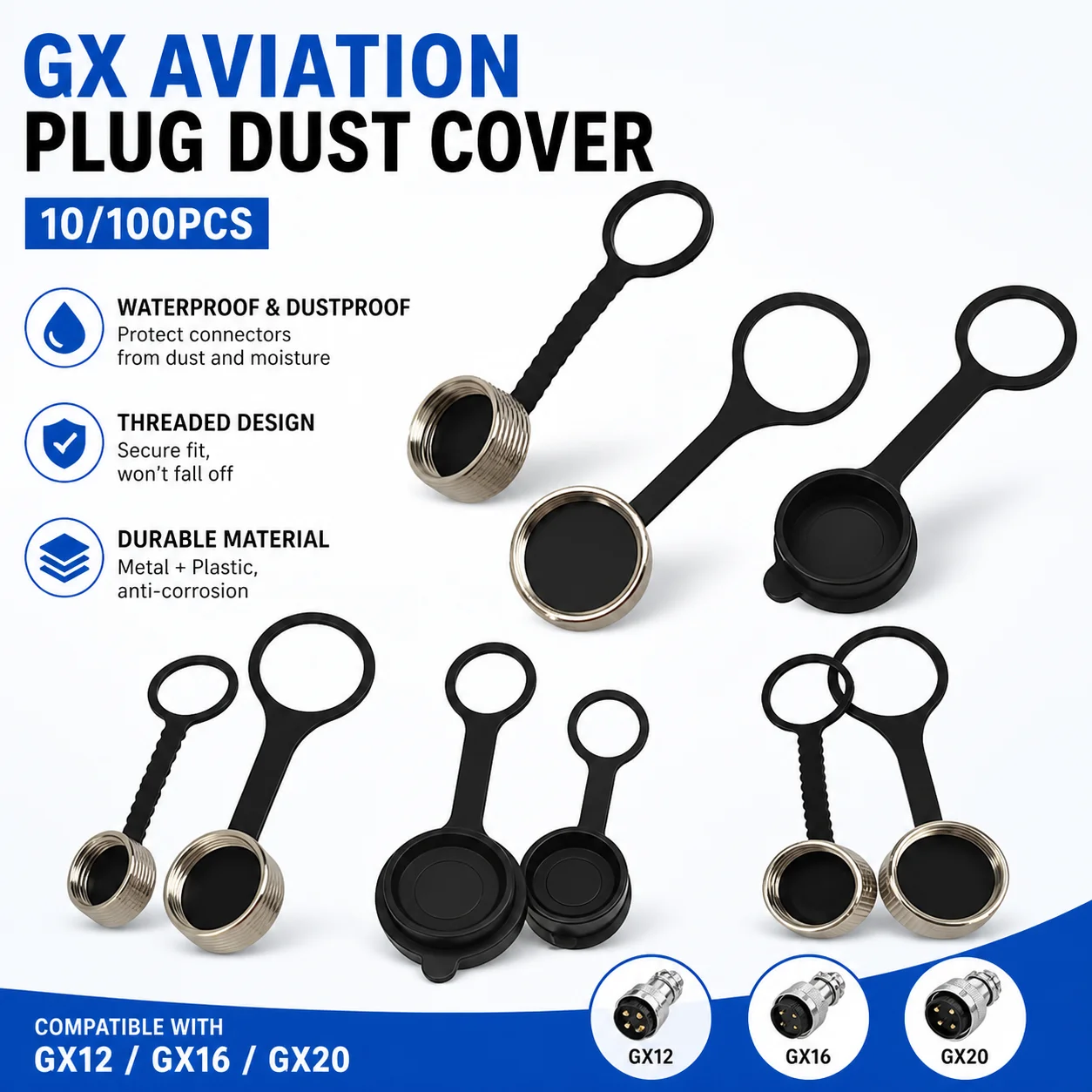 

10Pcs GX12 GX16 GX20 Aviation Plug Socket Dust Cover Metal Plastic Threaded Waterproof Protective Cover