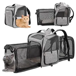 Pet supplies Double expandable backpack cat dog breathable backpack outdoor travel camping cat large backpack Oxford cloth