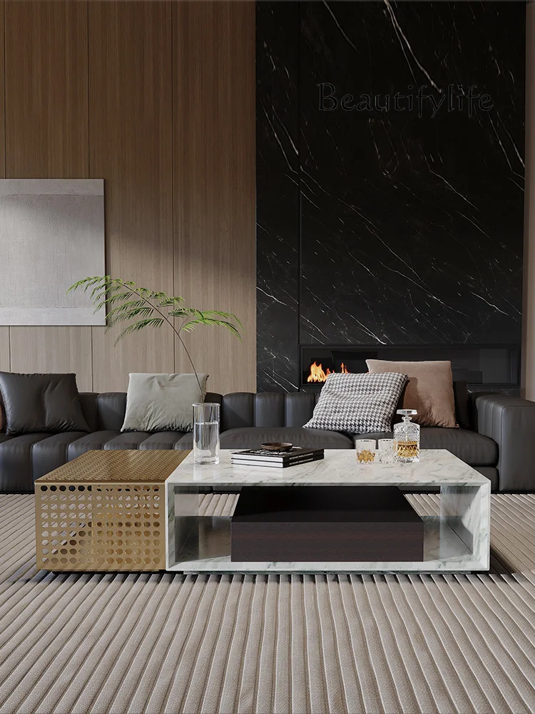 Modern Light Luxury Marble Top Coffee Table Combination Italian Minimalist Villa Combination Side Table